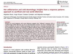 Hot utilitarianism and cold deontology: Insights from a response patterns approach to sacrificial and real world dilemmas