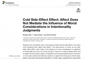Cold side-effect effect: Affect does not mediate the influence of moral considerations in intentionality judgments